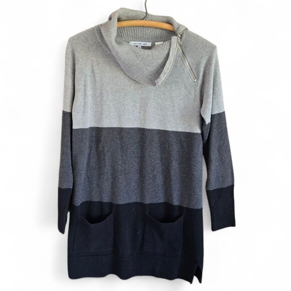 Eight Eight Eight Striped Zipper Cowl Neck Sweater Small Tunic Length Pockets - Picture 2 of 9